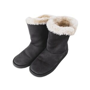 Joe Boxer Winter Boots Women 7 Dark Gray Faux‎ Suede Fur Trim Winter Shoes